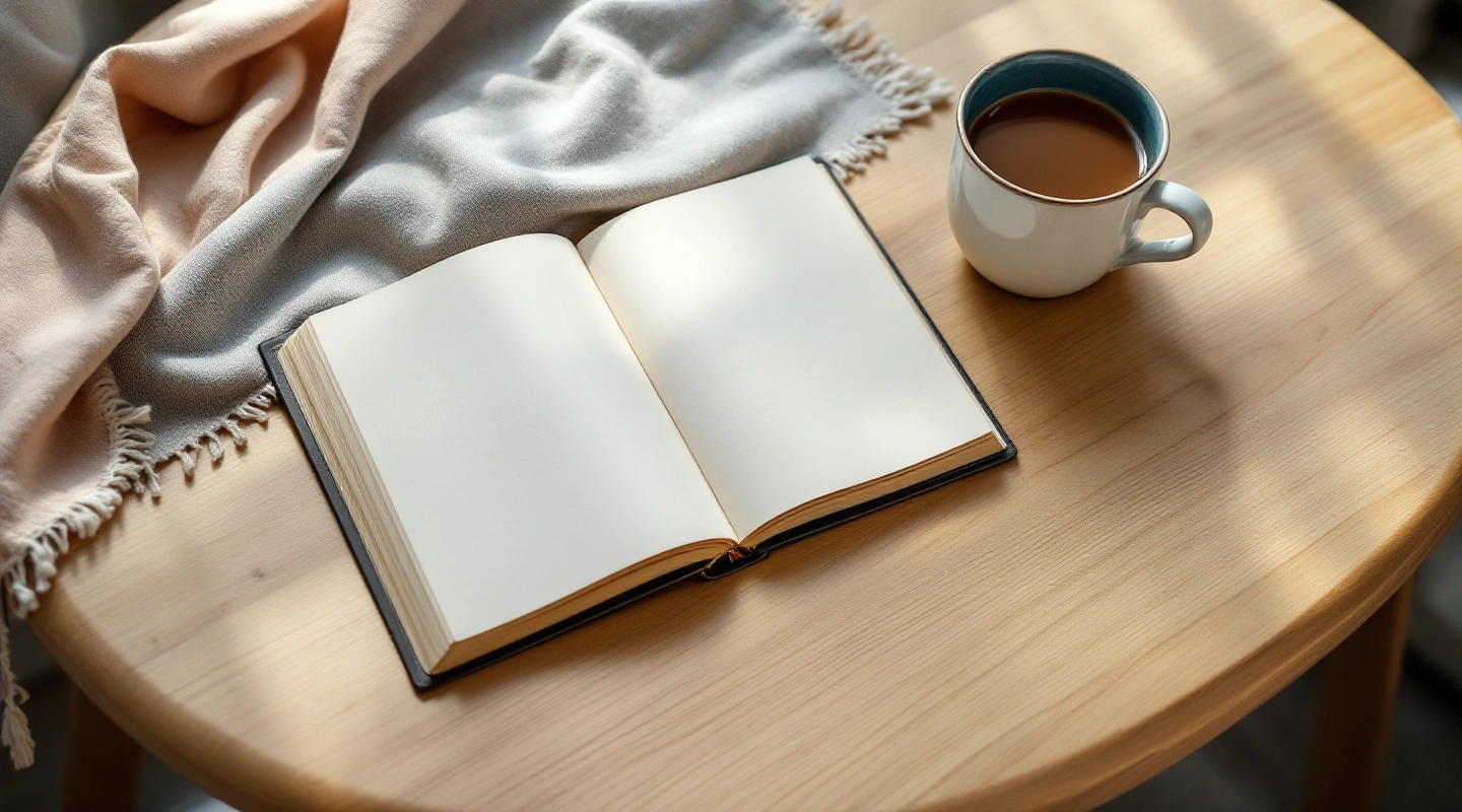 Unbranded books and paper reading materials on a naturally lit table.