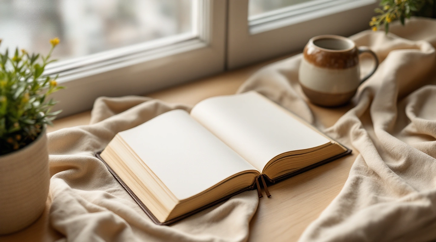 Unbranded books and paper reading materials on a naturally lit table.