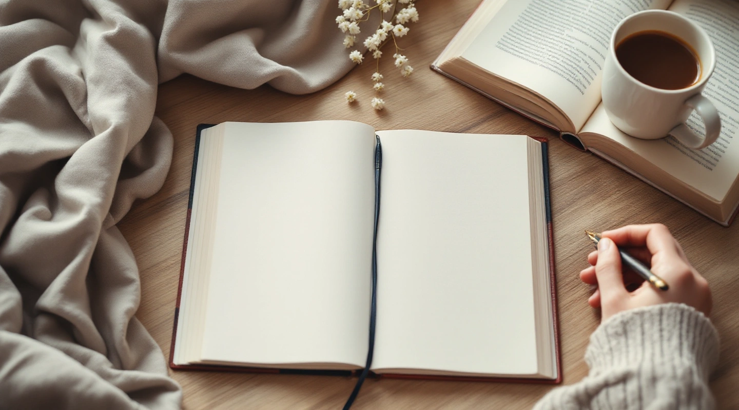 Unbranded books and paper reading materials on a naturally lit table.