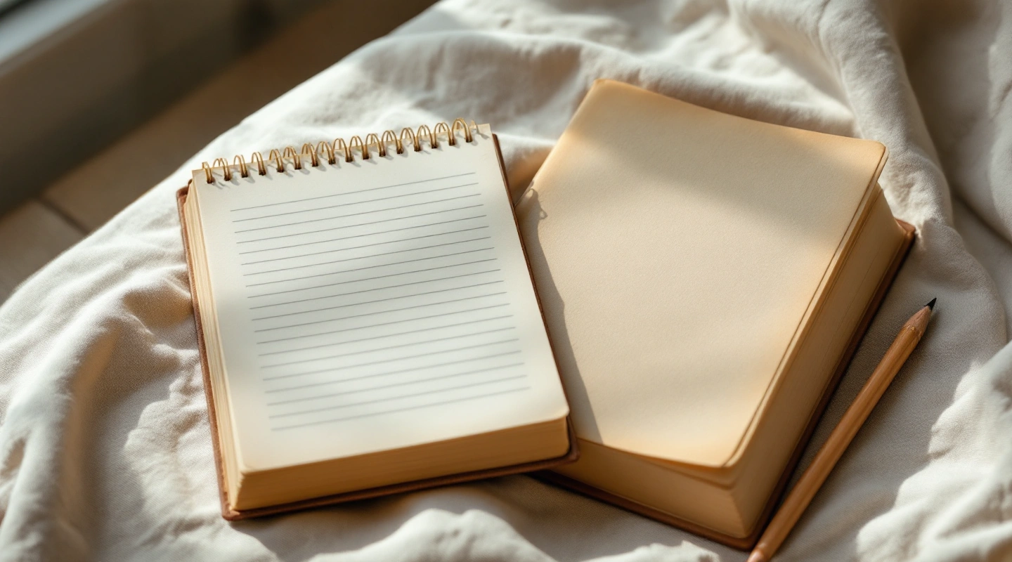 Unbranded books and paper reading materials on a naturally lit table.