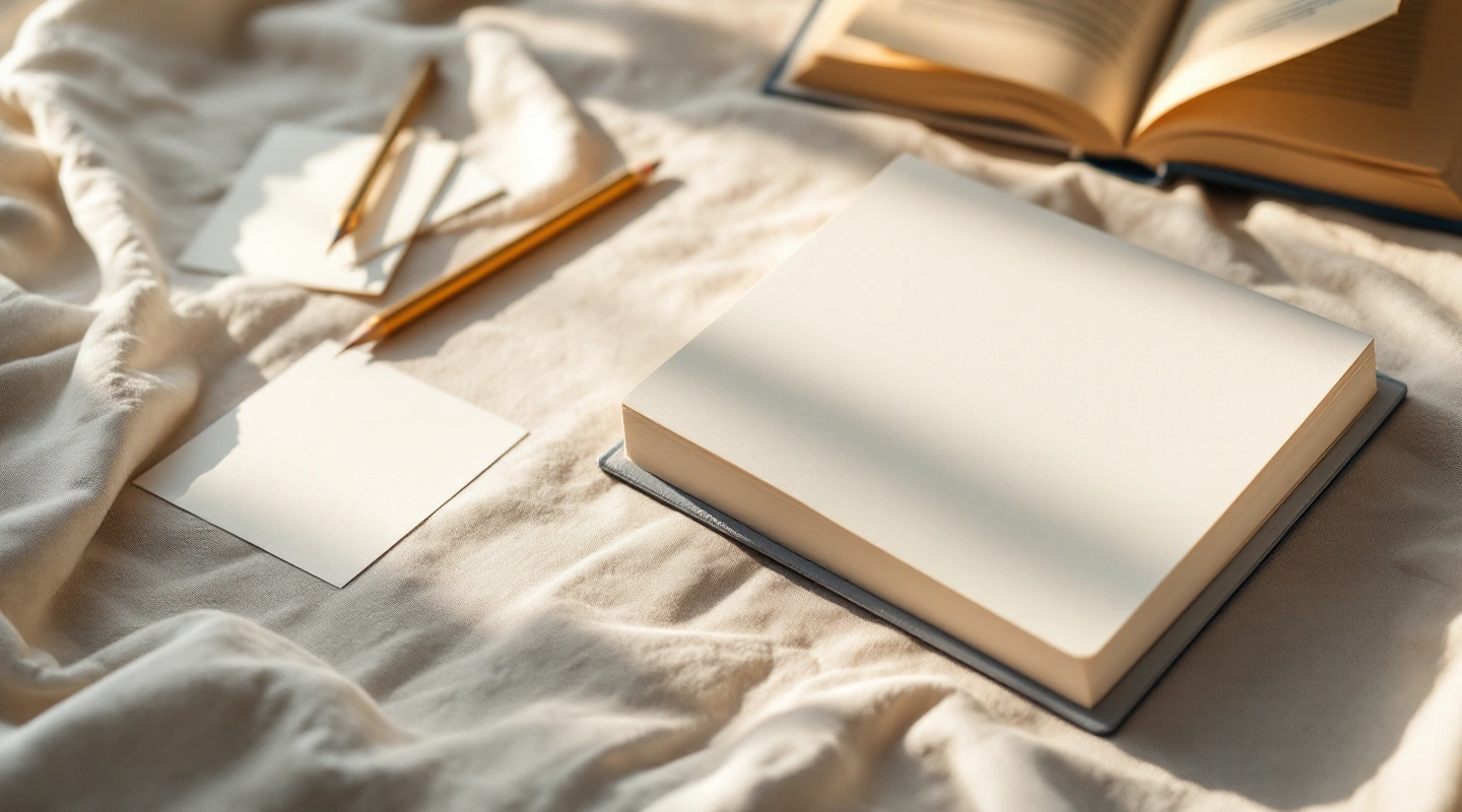Unbranded books and paper reading materials on a naturally lit table.