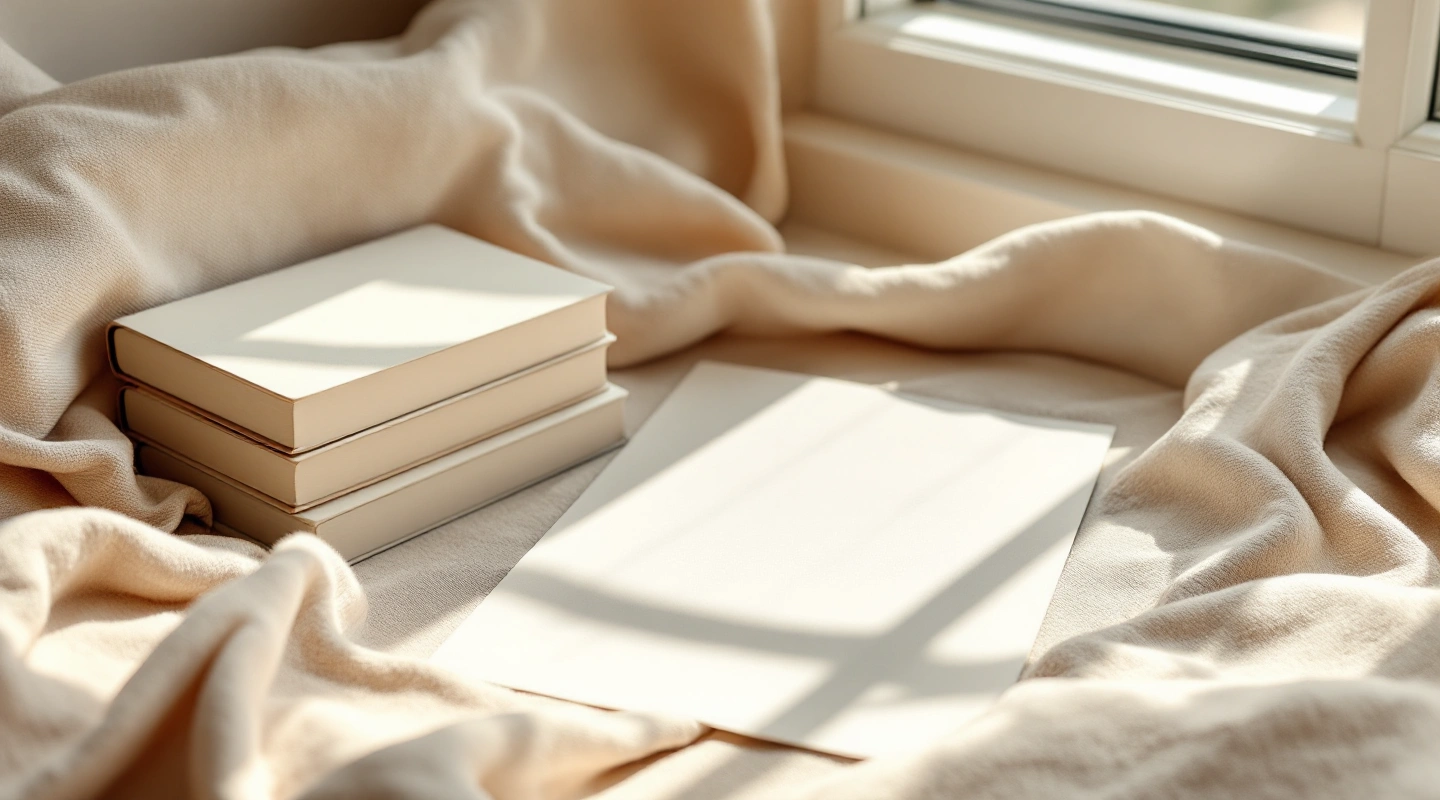 Unbranded books and paper reading materials on a naturally lit table.