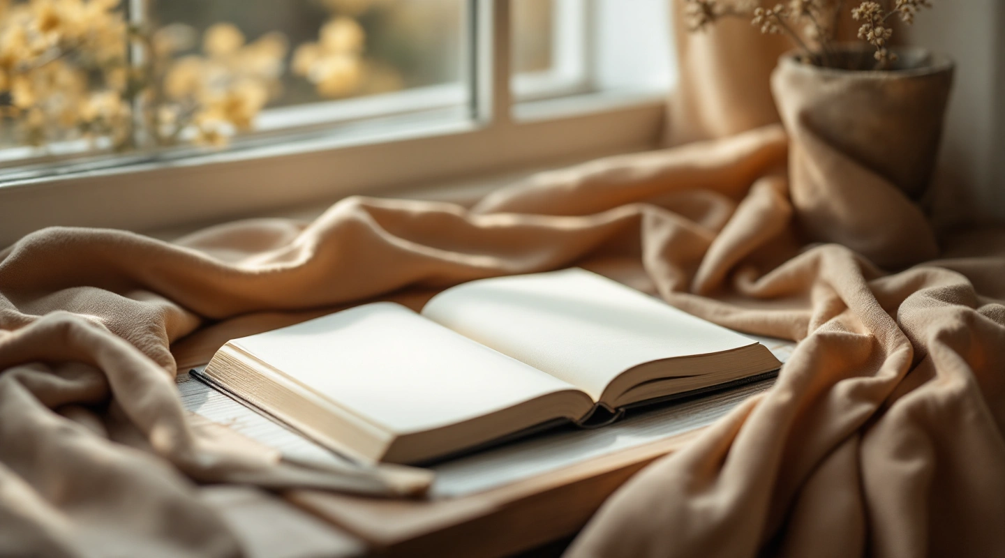 Unbranded books and paper reading materials on a naturally lit table.