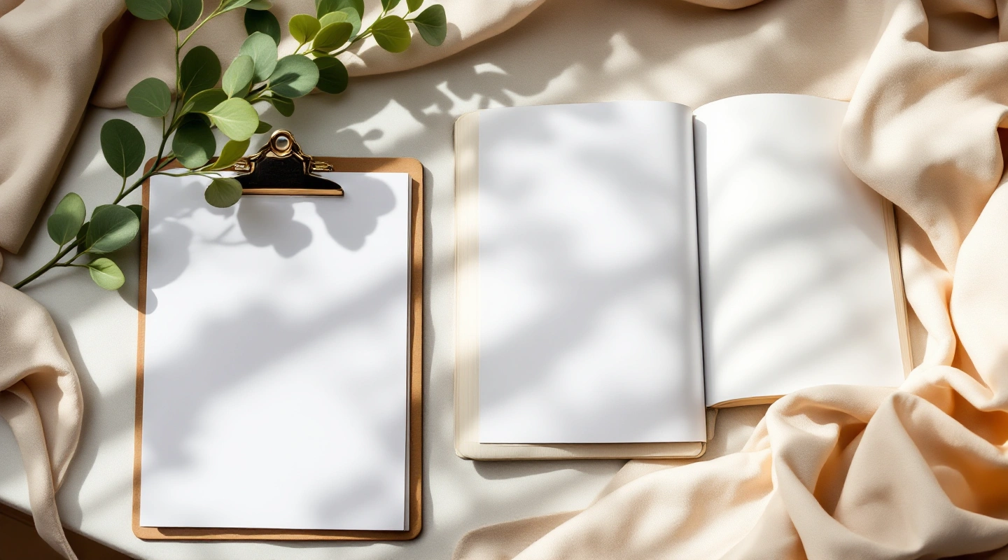 Unbranded books and paper reading materials on a naturally lit table.