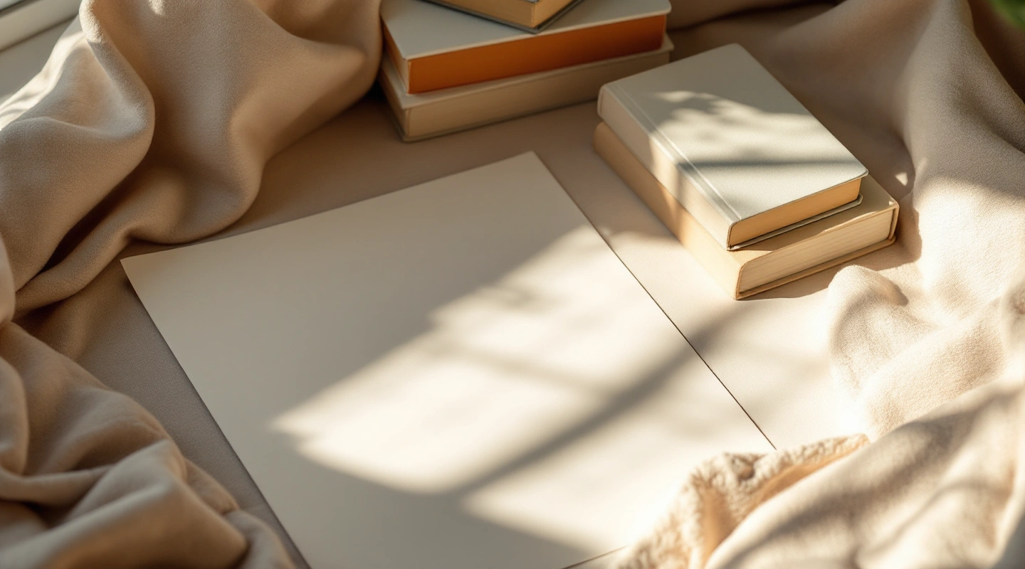Unbranded books and paper reading materials on a naturally lit table.